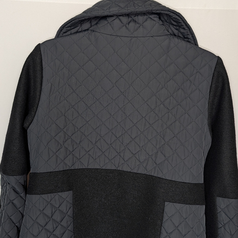 SUNO sz. 4 100% Wool 100% Silk Lined Coat Black Quilted Mixed Media Zip Front - Picture 7 of 13